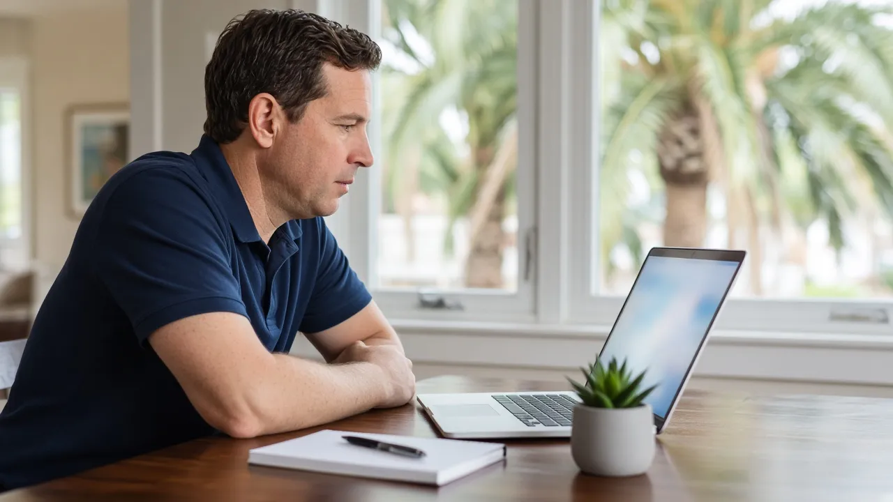 In-person Mac software consultation at a home table in California daylight.